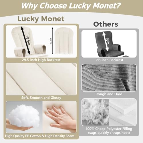 Image of Lucky Monet 5PCS Velvet Glider Rocker Replacement Cushions, Thickened & Supportive Rocking Chair Cushion Set with 29.5 Inch High Backrest & Storage Pockets, for Indoor Nursery Glider, Beige