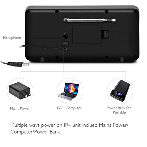 LEMEGA IR4 Stereo Portable Internet Radio,FM Digital Radio,WIFI,Spotify Connect,Bluetooth,Dual Alarms&Cock,Kitchen/Sleep/Snooze Timer,40 Pre-sets,Headphones,Built-in Battery and USB Powered-Pure Black