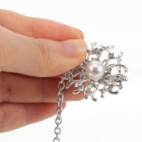 Image of Pearl Sweater Clip for Women:Silver Alloy Cardigan Link Buckle, Retro Collar Brooch for Sweaters, Dresses, Scarves, Jackets, and Coats