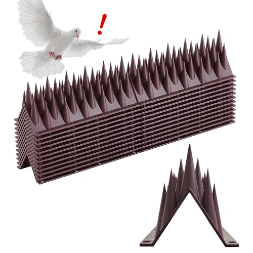 Bird Spikes Deterrent 12 Pack - New 10.3ft Pigeon Squirrels Raccoon Bird deterrents for Outside Patio, Small Birds Spikes for Outside to Keep Birds Away for Fence Balcony Roofs (Brown)