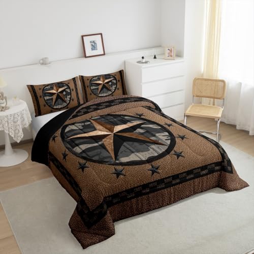 Image of Feelyou Western Texas Comforter Set Full Size, Kids Camo Texas Star Bedding Set Patriotism Comforter Cowboy Duvet Insert Bed Set 3Pcs