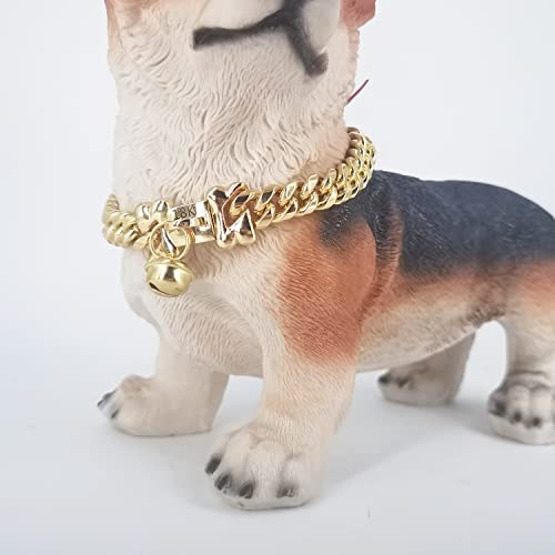 Abaxaca Gold Dog Collar Adjustable Stianless Steel 15Mm 18K Big Dog Cuban Link Collar Necklace Chain S/M/L (S, Gold) #TOP3