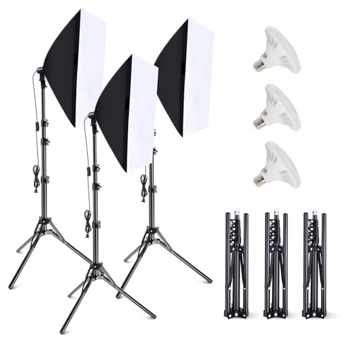 Image of Takerers Softbox Photography Lighting Kit, 3-Pack 16'' x 16'' Continuous Lighting Photo Equipment with 50W E27 Socket 5500K LED Bulb Photography Studio for Photography /Video Recording /Live Streaming