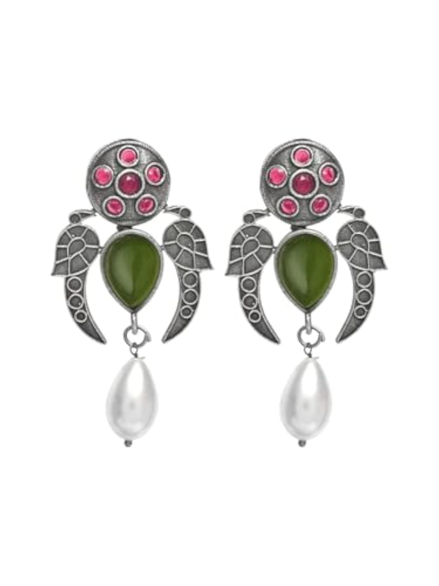 Women's 92.5 Silver Plated Oxidised Earrings, Antique Jhumka Style