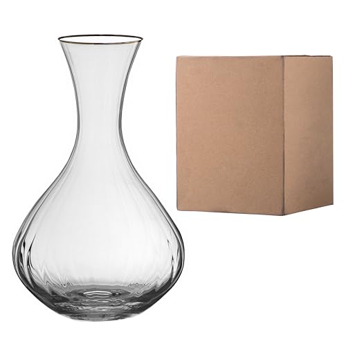 DIAMANTE Caraffa decanter in cristallo Mirage Gold, con bordo in vero oro, motivo a onde ottiche, fondo rotondo per aerazione, 1500 ml