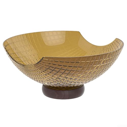 Frutero de vidrio refinado con interior liso y soporte de madera maciza para servir diariamente y exhibición elegante (amarillo)