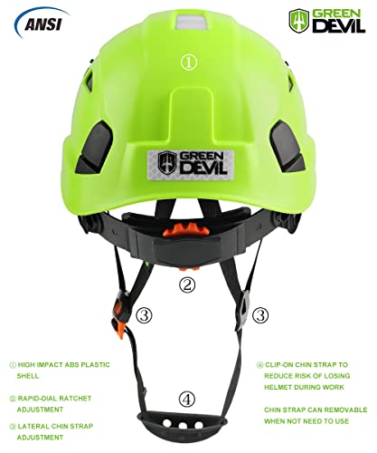 Image of GREEN DEVIL Safety Helmet Hard Hat Adjustable Lightweight Vented ABS Work Helmet 6-Point Suspension ANSI Z89.1 Approved Ideal for Industrial & Construction