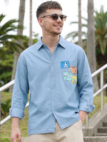Image of Bewakoof Official Peanuts Merchandise Snoopy Men's 100% Cotton Printed Oversized Fit Collar Shirt
