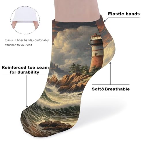 5 Pairs of Cotton Ankle Socks for Women Men Coast Wave And Lighthouse Low Cut Socks for Running Hiking No Show Athletic Sock3