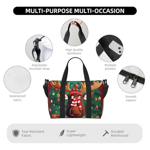 Funny Christmas Moose Print Hand Travel Bag,Gym Bag,Weekend Travel Overnight Bag,Tote Bag Sports Bag For Women Men3