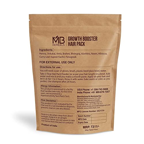 Verem Growth Booster Hair Pack | Henna From Rajasthan Blended With 10 Herbs 250G | External Use Only #TOP1