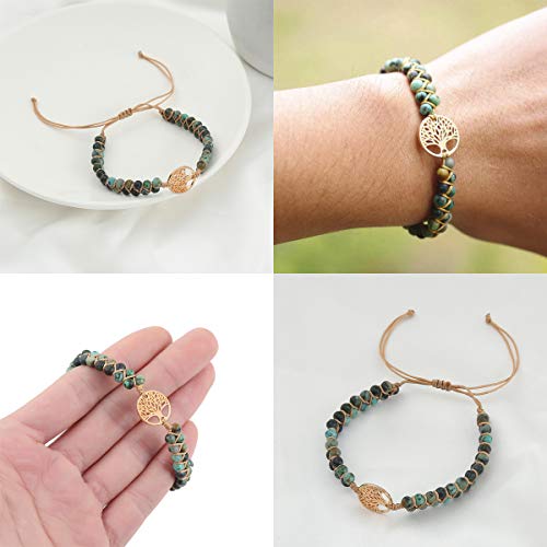 Jinxiuge Tree of Life Turquoise Stone Bracelet for Women Handmade Braided Layered Bead Bracelet with Black Gift Box3