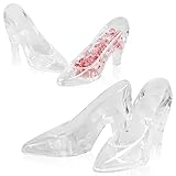 PROLOSO 24 Pcs Mini Plastic Cinderella Slippers High Heel Princess Shoes Glass Slipper Candy Holders for Princess Party Decoration Bridal Shower Baby Shower Wedding Party Favors