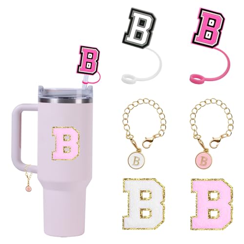 (2+2+2) Straw Cover for Stanley Cup 30&40 Oz, 10mm Straw Topper, Stanley Cup Accessories Letter Charms, Name ID Initial Letter Handle Personalized Charm For Stanley Tumbler Sticker (Letter B)