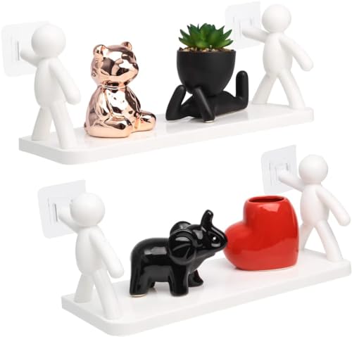 Kit 2 Prateleiras Para Banheiro Lavanderia Cozinha Quarto Adesiva Decorativa Boneco Organizadora 33c
