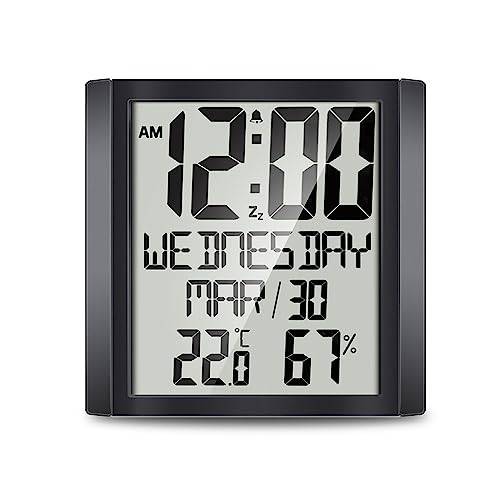 LeTkingok Multifunctional Large-Screen Digital Clock, Time Temperature and Humidity High-Definition Digital Display Wall Mounted Clock