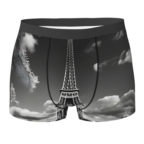 Paris Eiffel Tower and Cloud print Men's Underwear Boxer Briefs 1 Pack Breathable and Soft with Fly Underwear for Men