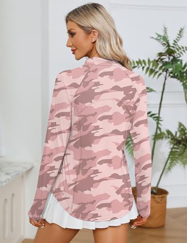 Image of LOMON Women Long Sleeve Shirts Sun Protection 1 /4 Zip Summer Quick Dry Hiking Shirts Quarter Zip Pullover for Women