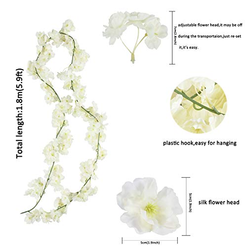 Homcomodar 2 Pack Artificial Silk Cherry Blossom Hanging Vine Garland for Wedding Home Garden Party Decor (Cream White)