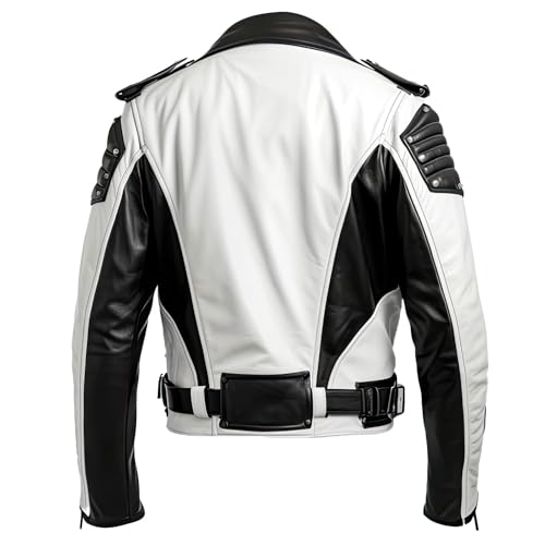 Chaqueta de cuero para hombre blanco y negro miniatura 2