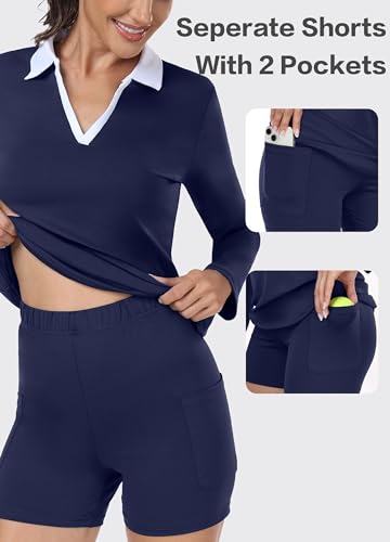Image of Hiverlay Golf Dresses for Women with Shorts and Pockets, V-Neck Short Sleeve Tennis Dress, Workout Athletic Dresses
