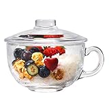 Clear Soup Bowls with Handle and Glass Lid 600ml 20OZ,Glass Microwave Round Bowls Glass Cereal Cup...