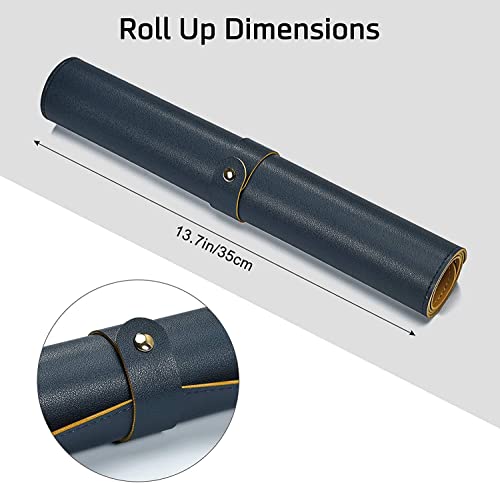 Image of AROPANA Vegan Leather Desk Mat | Large Reversible Mouse Pad & Computer Table Protector | Dual-Side Waterproof Extended Laptop Pad with Edge-Stitched Design (70x35CM, Navy Blue and Yellow)