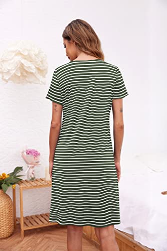 Image of Ekouaer Women's Nightshirt Short Sleeve Button Down Nightgown V-Neck Sleepwear Pajama Dress