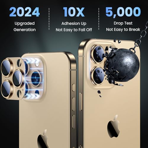 Image of Uyiton Compatible with iPhone 16 Pro /iPhone 16 Pro Max Camera Lens Protector - [Not Easy to Break][Strong Adsorption][Case-Friendly] Metal Tempered Glass Rear Camera Screen Cover - Gold, 2 Pack