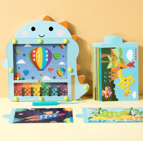 Image of GETT, Educational Toy Magnetic Bead Maze Puzzle Board with Flash Cards Wooden Baby Dinosaur Magnetic Maze, Medium, Blue