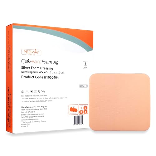 MedVance Silver Foam Ag Sterile Highly Absorbent Dressing with PU Backing 4x 4 5 dressings/Box 5 Count (Pack of 1)