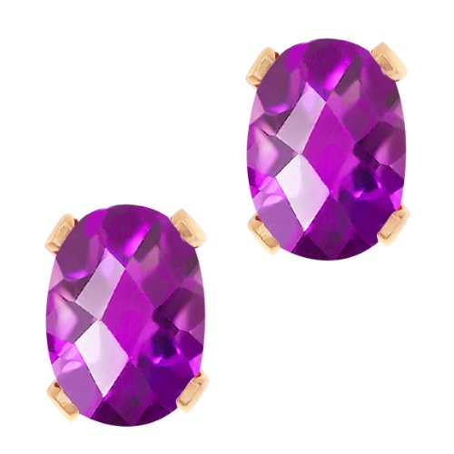 Gem Stone King 1.50 Cttw Oval Checkerboard Shape Purple Amethyst Rose Gold Stud Earrings for Women2