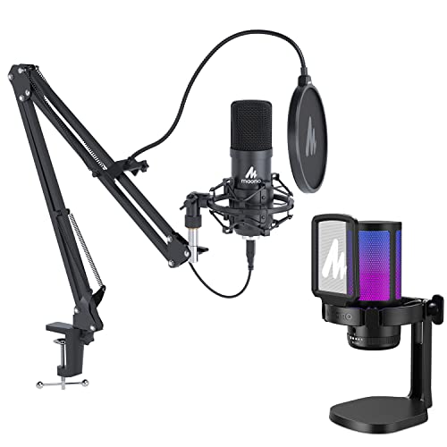 Maono 2Pcs Usb Gaming Microphone, Pc Computer Condenser Mic With Noise Cancellation, Rgb Lights, Mute, Gain Control For Streaming, Recording, Podcast, Chat, Twitch, Youtube, Discord #TOP18