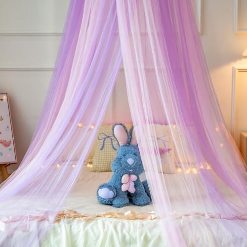 Image of Princess Pink Purple Bed Canopy for Girls Bed Net,Princess Canopy for Kids Bed Room Decor (Pink+Purple)