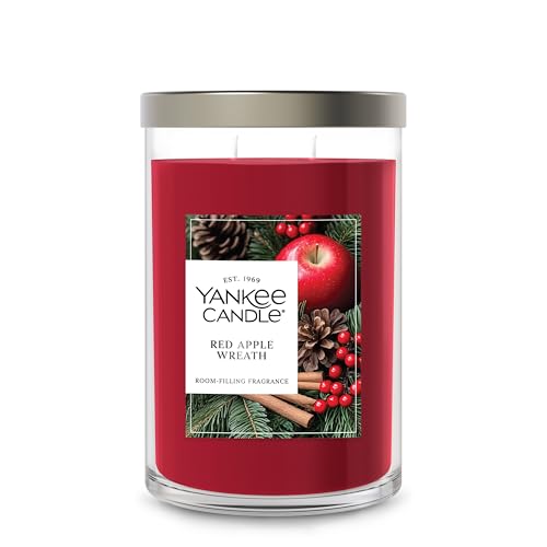 Image of Yankee Candle Large Tumbler Scented Candle with up to 80 Hour Burn Time, Premium Plant Wax Blend for Consistent Burn, 20 oz Tumbler Candle with Room Filling Fragrance, Red Apple Wreath