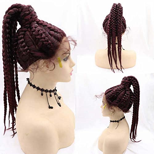 Xiweiya Wigs Burgundy Color 8Braids Synthetic Braid Lace Front Wigs For Women Hair 100% HandMade Synthetic High Ponytails Lace Braids Wig