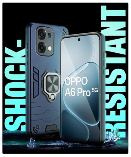 Image of WOW IMAGINE Shock Proof Back Case Mobile Cover for Oppo A6 Pro 5G | Back Cover Case (Tough Armor | Hybrid PC + TPU | Ring Holder & in-Built Kickstand | Blue)