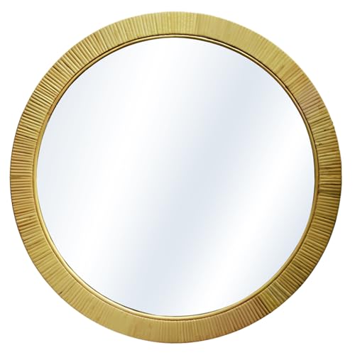 Espejo de Pared de Ratán para Baño, 60 Cm Estilo Bohemio Redondo, para Baño, Dormitorio, Recibidor y Sala de Estar