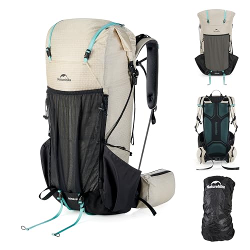 Image of Naturehike 45L Rock 2.0 Upgraded Internal Frame Hiking Backpack for Outdoor Camping Travel Backpacking, Ultralight with Rain Cover Backpack for Adults(White /M /45L)