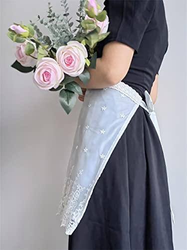 Vanoker Embroidered Fashion Waist Aprons Home Kitchen Restaurant Photo Props Florist Shop White Lace Half Apron (White) #TOP2