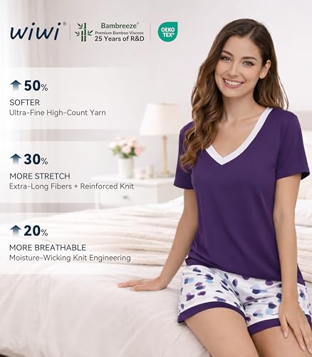 Image of WiWi Viscose from Bamboo Pajamas Set for Women Super Soft Short Sleeve Cooling Summer Plus Size Pjs Sets Sleepwear S-4X