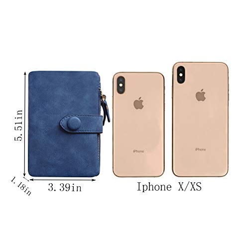 Womens Small Bifold Leather Wallets Rfid Ladies Wristlet With Card Slots Id Window Zipper Coin Purse (Blue) #TOP5