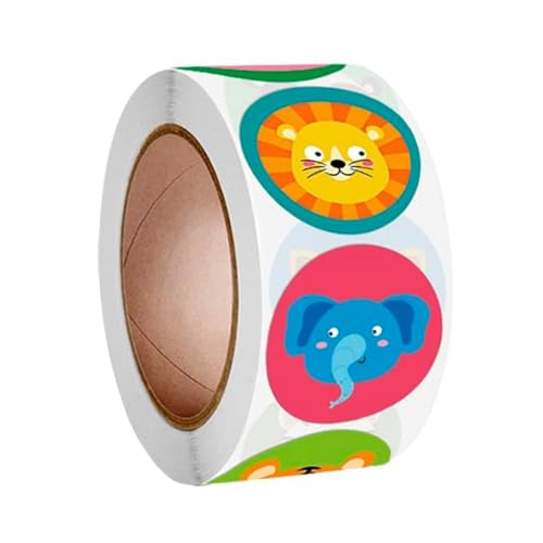 CABLEPELADO - Pegatinas Animales | Rollo con 500 Stickers de Animales Divertido | 8 Diseños Diferentes | 2.5 cm | Resistentes al Agua | Perfectas para Niños, Manualidades y Fiestas