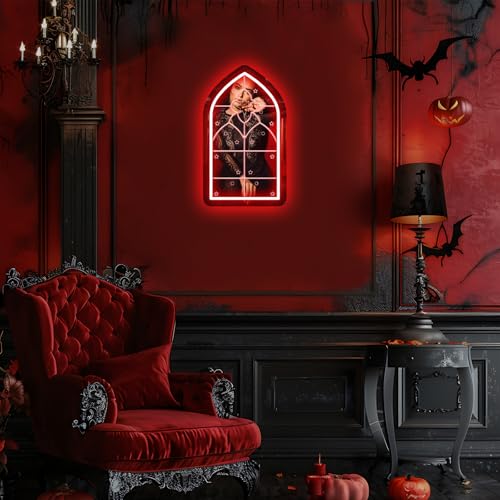 Image of Gothic Arch Window Neon Sign, Medieval Cathedral Mirror, Goth Lover Gift, Halloween Decor, Vintage Style Illuminated Mirror,Gothic Home Decoration 16.9 inchx9.6 inch