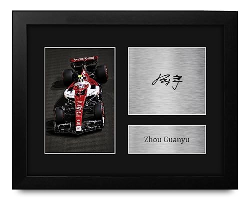 HWC Trading Zhou Guanyu Formula 1 Framed Gifts Printed Signed Autograph Picture for F1 Formula 1 Racing Fans - US Letter Size