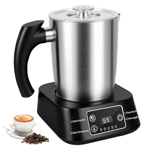 Espumador de Leche Eléctrico 5 en 1 – 500ml Recipiente de Acero Inoxidable Extraíble y Apto para Lavavajillas, Control de Temperatura, Espuma Caliente y Fría para Cappuccino, Latte y Chocolate