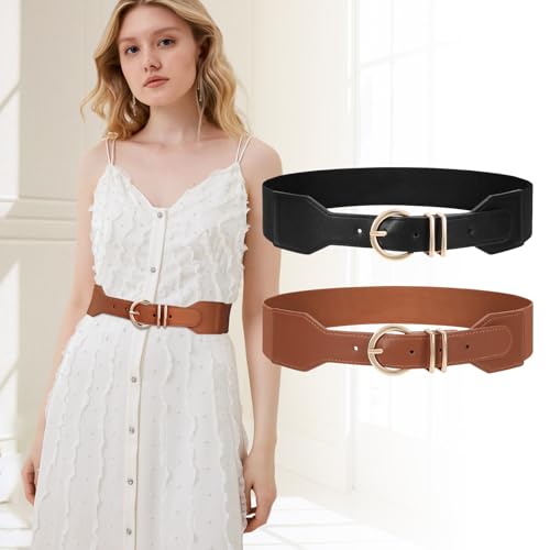 JASGOOD Women Wide Elastic Waist Belt Ladies Stretchy Dress Belt with Gold Buckle2
