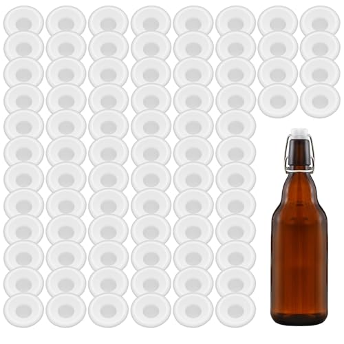 80 PCs Silicone Gaskets Washers High Pressure Leak-proof Seals for Cap Swing Flip Top Bottle-Red for Home Brew Beer Soda Bottle Sealing (80 pcs full cover White)