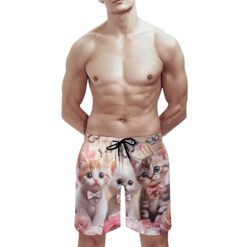 Cute Cat Kitty Men's Swim Trunks Quick Dry Board Shorts Hawaiian Beach Shorts With Pocket3