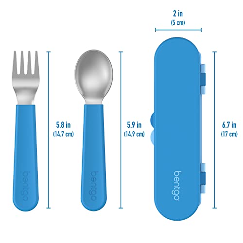 Image of Bentgo Kids Stainless Steel Utensil Set - Reusable Fork, Spoon & Storage Case - High-Grade BPA-Free Stainless Steel, Easy-Grip Handles, Dishwasher Safe for School Lunch, Travel & Outdoors (Blue)